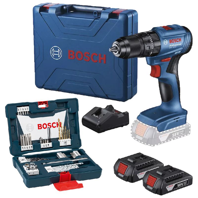 Furadeira Parafusadeira GSB 185LI 18V Com Pontas e Brocas V-line 48 Peças - Bosch