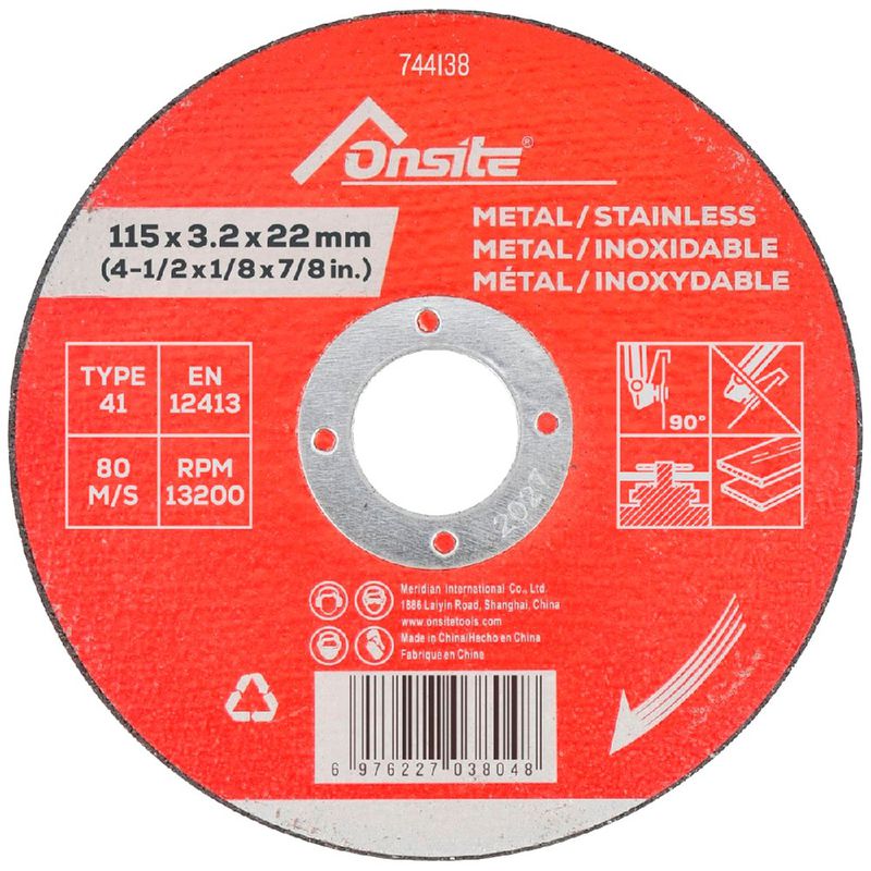 Kit Disco de Corte 4.1/2'' x 3,2mm x 7/8'' Com 20 Unidades (744138) - Onsite