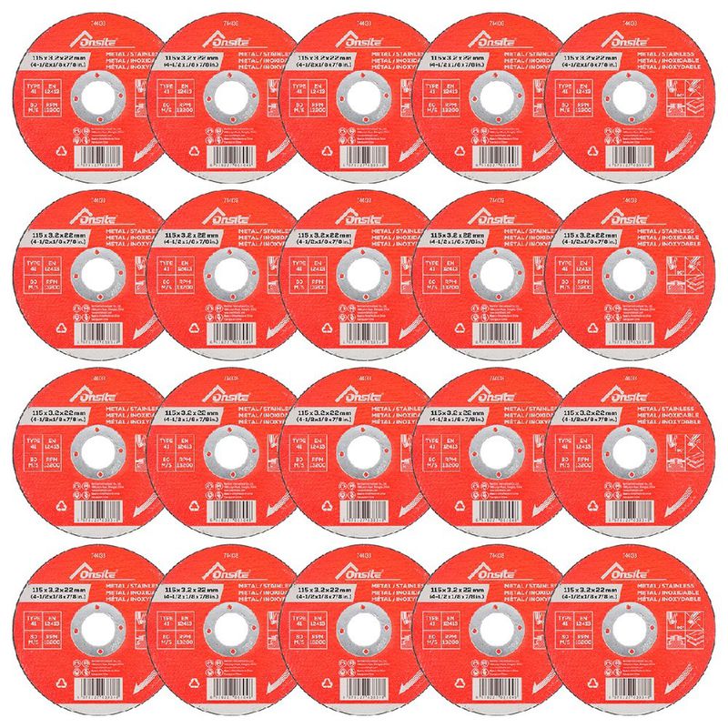 Kit Disco de Corte 4.1/2'' x 3,2mm x 7/8'' Com 20 Unidades (744138) - Onsite