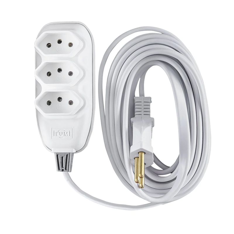 Extensão Compacta 2P+T Branca 10A - 250V Com 5 Metros (171001) - Ilumi