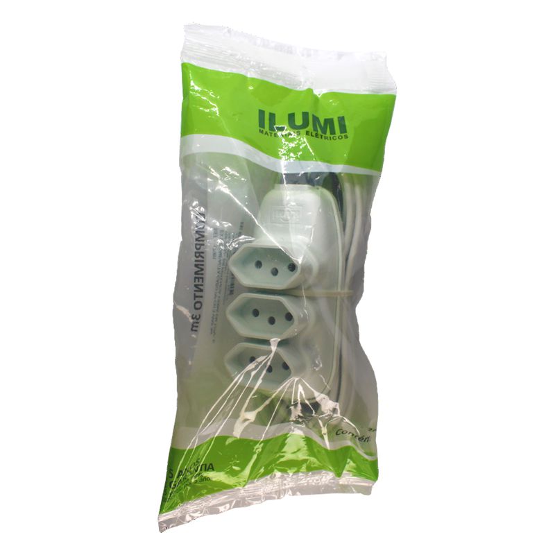 Extensão Compacta 2P+T Branca 10A - 250V Com 3 Metros (17991) - Ilumi