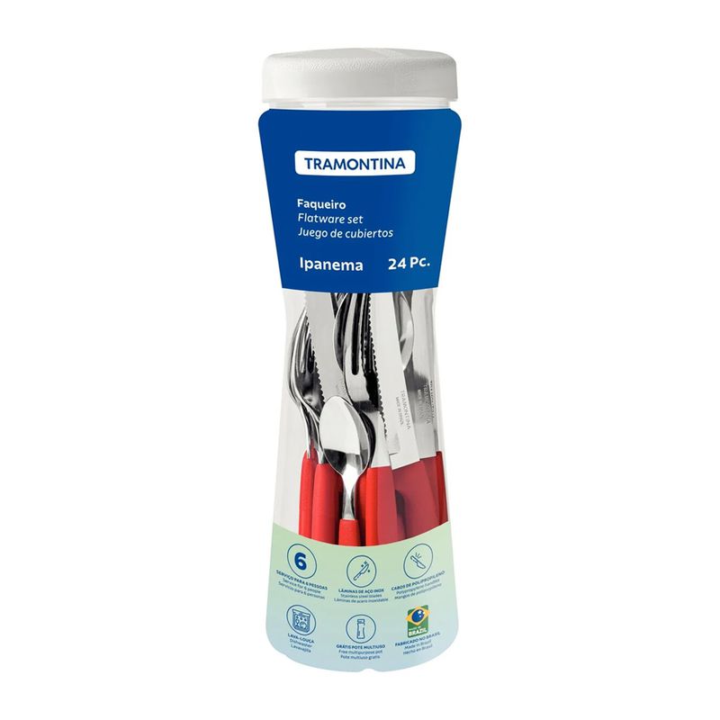 Faqueiro Ipanema em Inox Com 24 Peças Vermelho (23399/791) - Tramontina