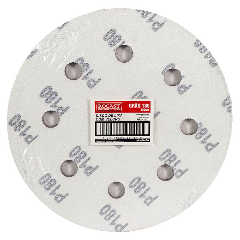 Kit Disco de Lixa Com Velcro 7'' GR. 180 Com 10 Unidades (243,0033) - Rocast