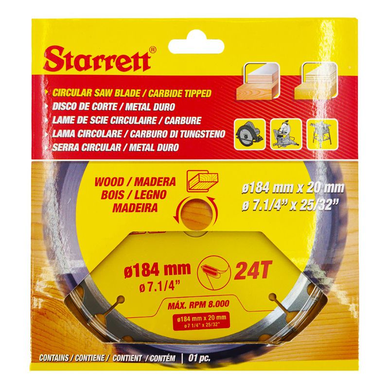 Lâmina de Serra Circular MD Para Madeira 184mm x 24D (CCS184-24AW) - Starrett