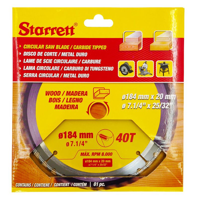 Lâmina de Serra Circular MD Para Madeira 184mm x 40D (CCS184-40AW) - Starrett