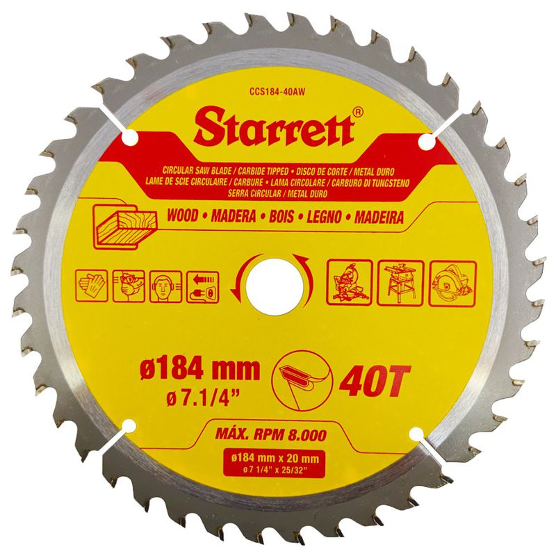 Lâmina de Serra Circular MD Para Madeira 184mm x 40D (CCS184-40AW) - Starrett
