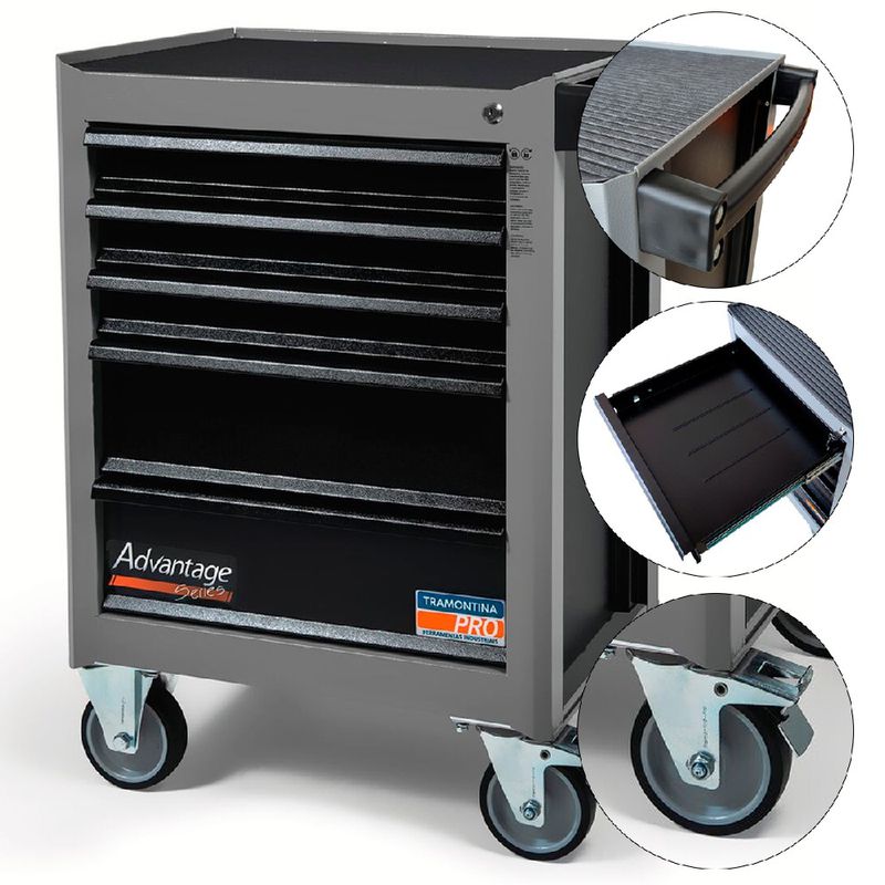 Carrinho Para Ferramentas Com 5 Gavetas Cinza (44950/407) - Tramontina Pro