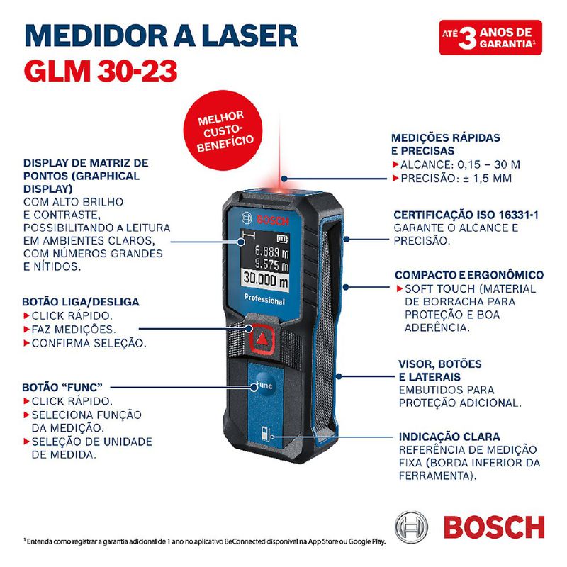 Trena Digital a Laser 30M - GLM 30-23 (0601072XG0) - Bosch