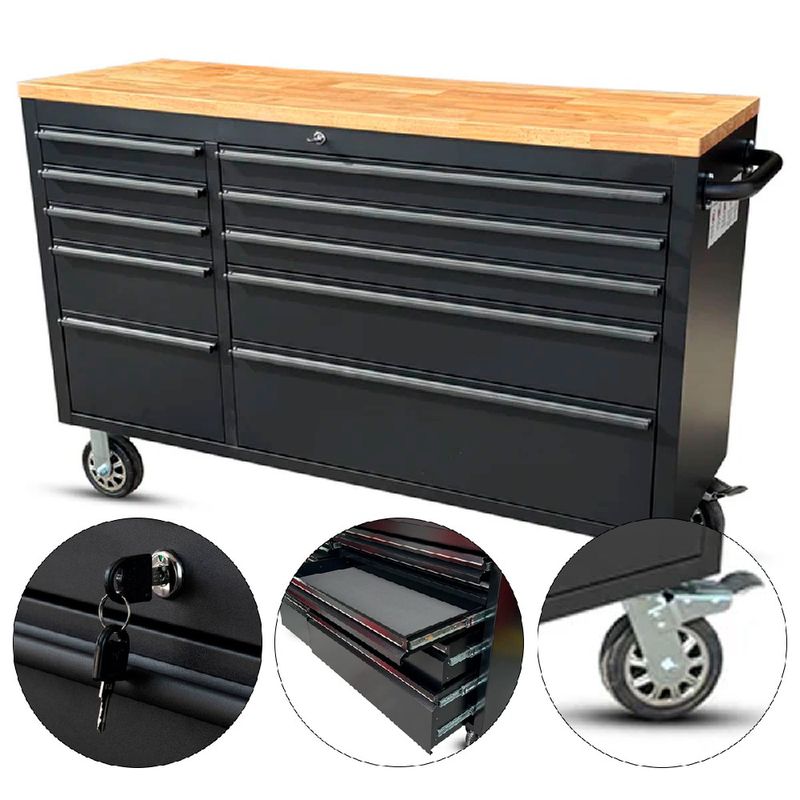 Carrinho Bancada Móvel Para Ferramentas 56'' Com 10 Gavetas Preto (UWT056B) - Ultimate Onsite