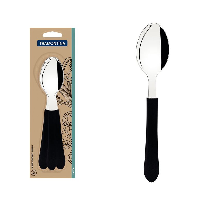 Jogo de Colheres de Mesa Leme Preto Com 3 Peças (23183/300) - Tramontina Pro
