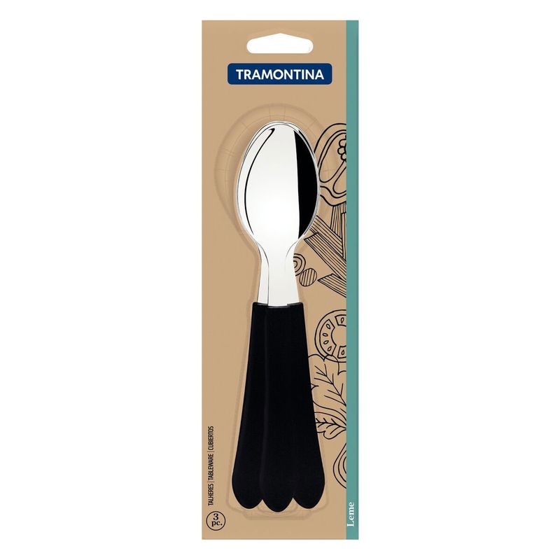 Jogo de Colheres de Mesa Leme Preto Com 3 Peças (23183/300) - Tramontina Pro
