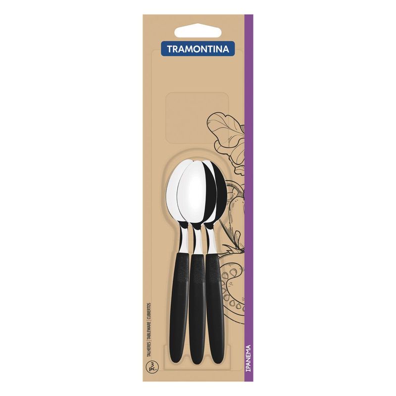 Jogo de Colheres de Mesa Ipanema Preto Com 3 Peças (23363/300) - Tramontina