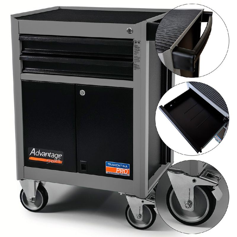 Carrinho Para Ferramentas Fechado Com 2 Gavetas Cinza (44950/406) - Tramontina Pro