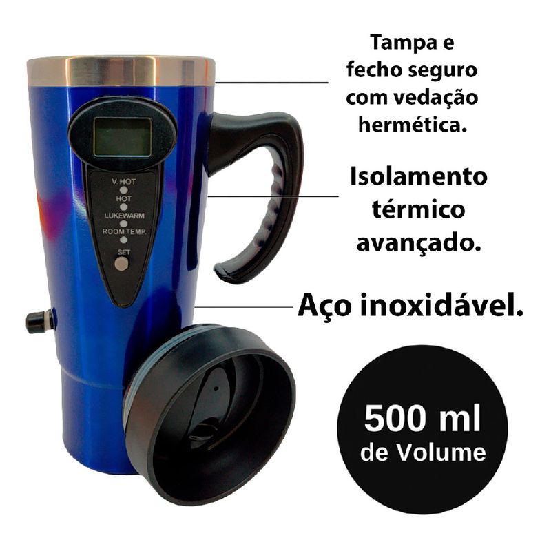 Copo Térmico Com Controle de Temperatura 12V Cores Sortidas (900089) - Tactix