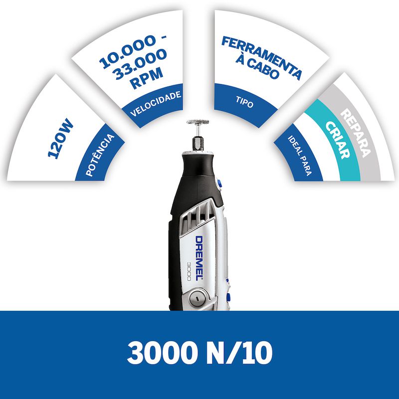 Micro Retífica Profissional Dremel 3000 Com 10 Acessórios - DREMEL 