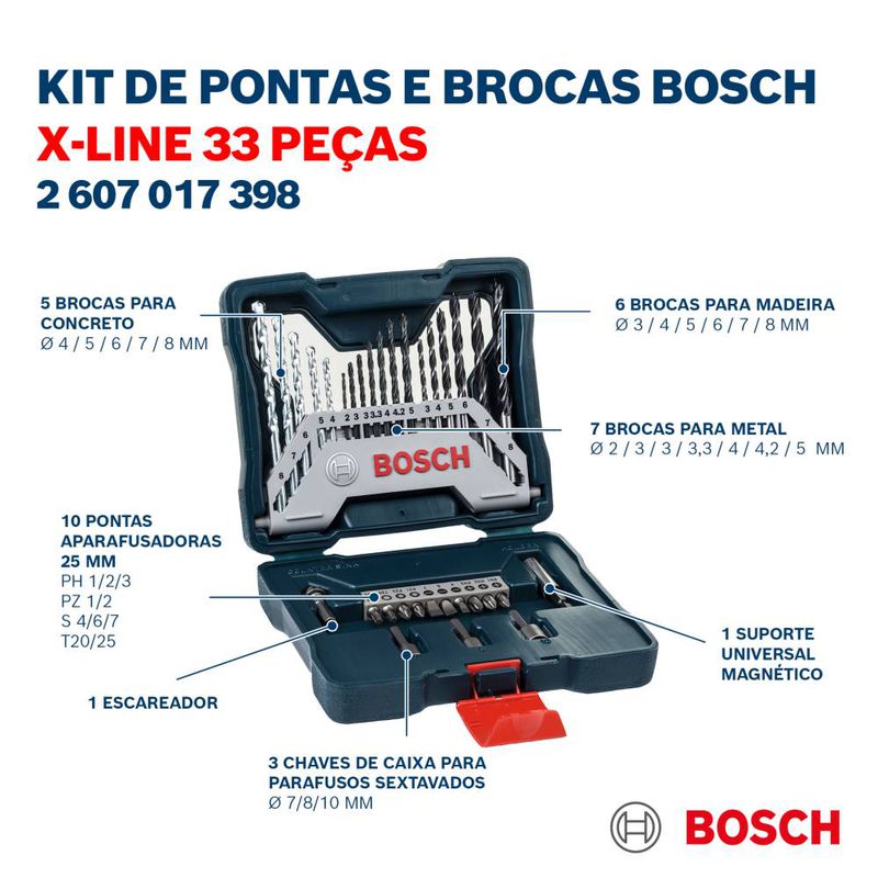 Kit de Pontas e Brocas Bosch X-Line 33 Peças