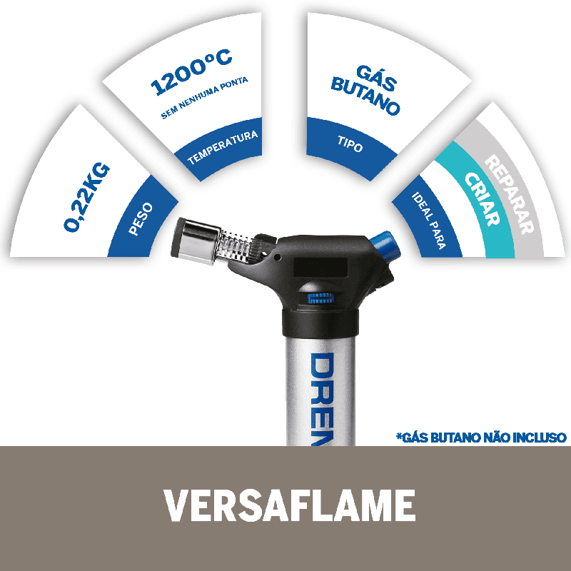 Versaflame Mini-Maçarico a Gás Com 7 Acessórios 2200 - Dremel