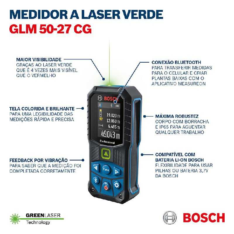 Trena Laser Verde GLM 50-27 CG com Bluetooth - Bosch