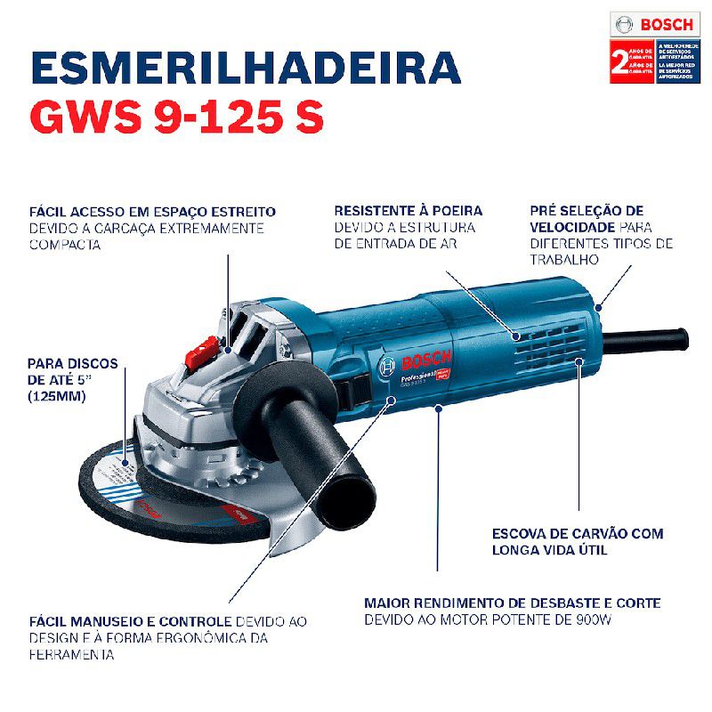 Esmerilhadeira Angular de 5'' Bosch GWS 9-125 S 900W