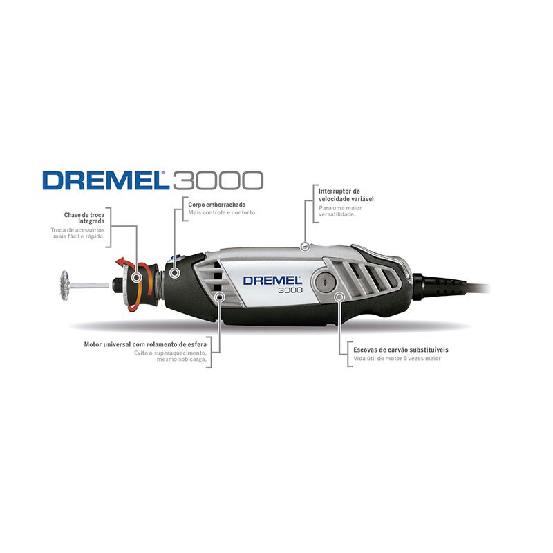Micro Retífica Profissional Dremel 3000 Com 30 Acessórios - DREMEL
