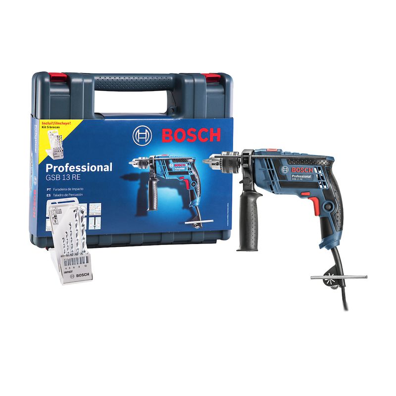 Furadeira de Impacto Bosch GSB 13 RE 650W, com 5 Brocas em Maleta