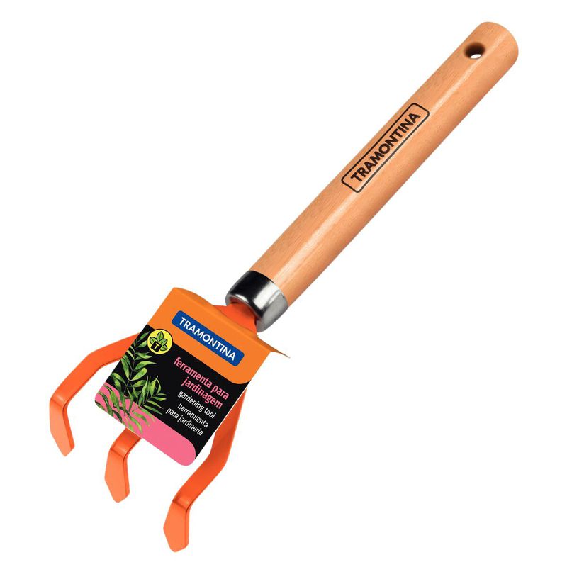 Ancinho Metálico Para Jardinagem Com 3 Dentes e Cabo de Madeira (77909/001) - Tramontina