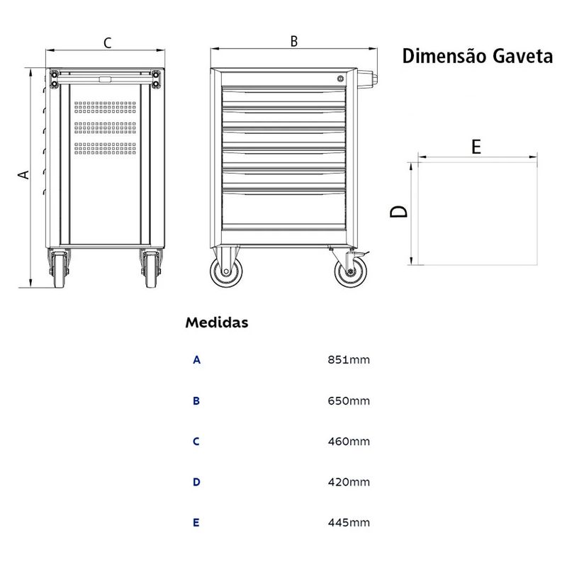 Carrinho Para Ferramentas Com 6 Gavetas e 92 Peças (44950/793) - Tramontina Pro