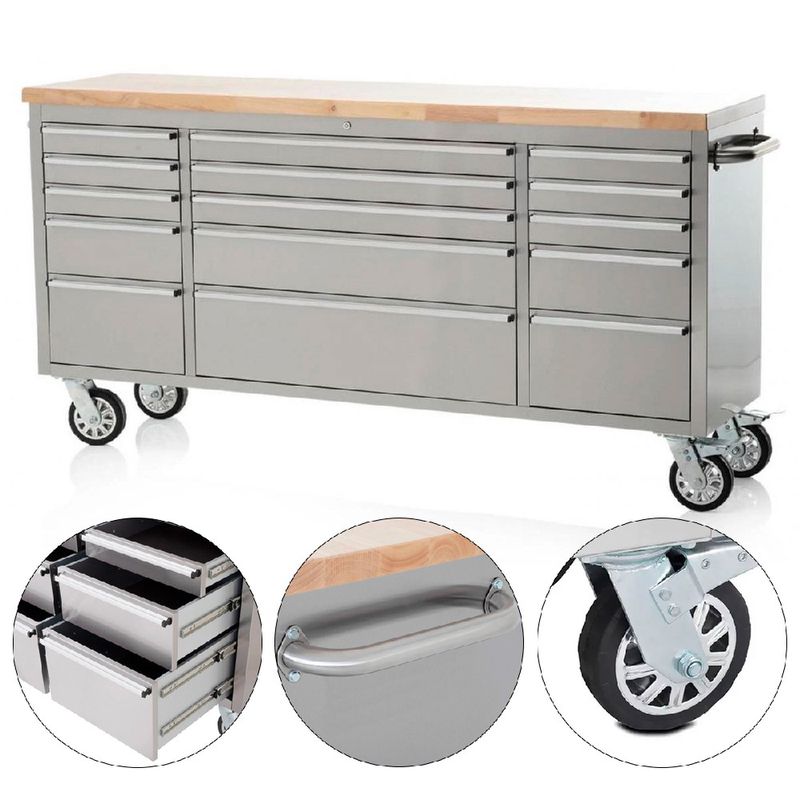 Carrinho Bancada Móvel Para Ferramentas 72'' Com 15 Gavetas Inox (UWT072S) - Ultimate Onsite