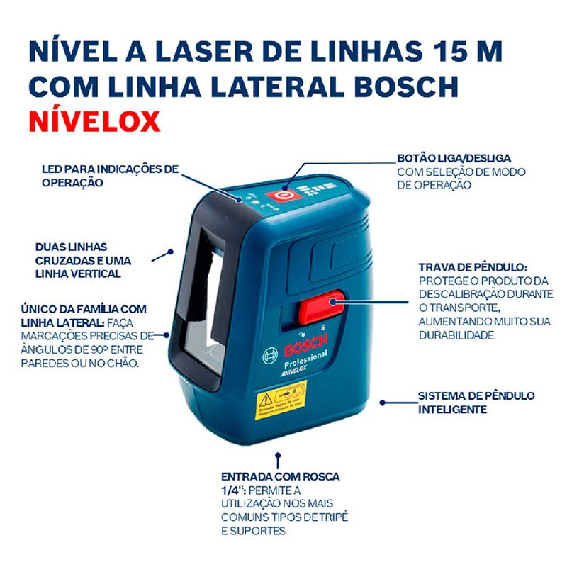 Combo Nível de Linha Com Tripé e Trena Digital a Laser 25m (0615A002B2) - Bosch
