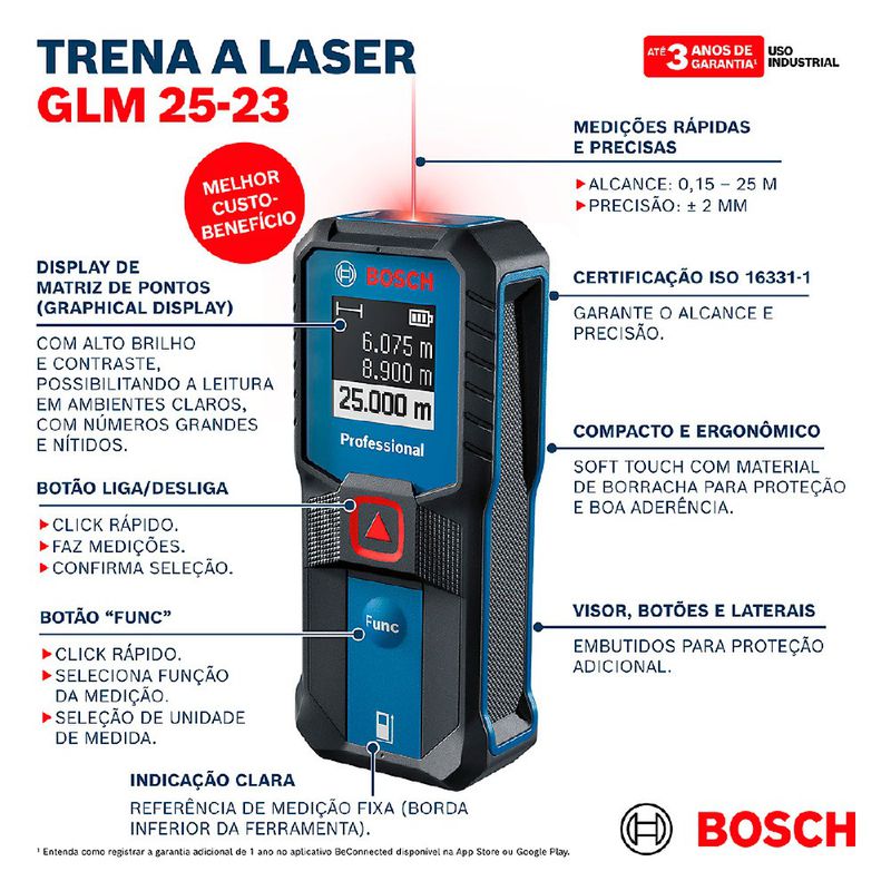 Combo Nível de Linha Com Tripé e Trena Digital a Laser 25m (0615A002B2) - Bosch