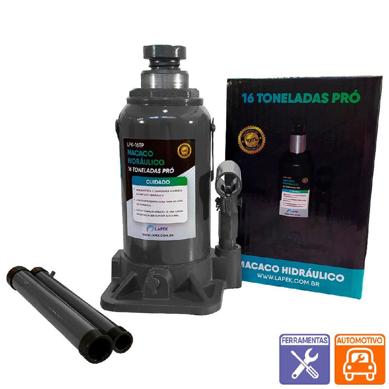 Macaco Hidráulico Pró Tipo Garrafa 16T (LPK-16TP) - Lapek