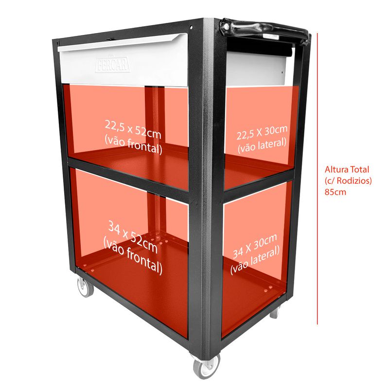 Carrinho Para Ferramentas Aberto Com 1 Gaveta Vermelho (CS02) - Fercar