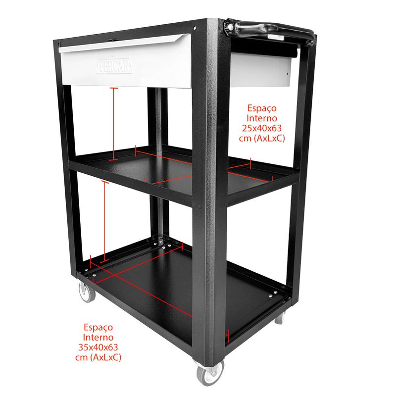 Carrinho Para Ferramentas Aberto Com 1 Gaveta Preto (CS02) - Fercar