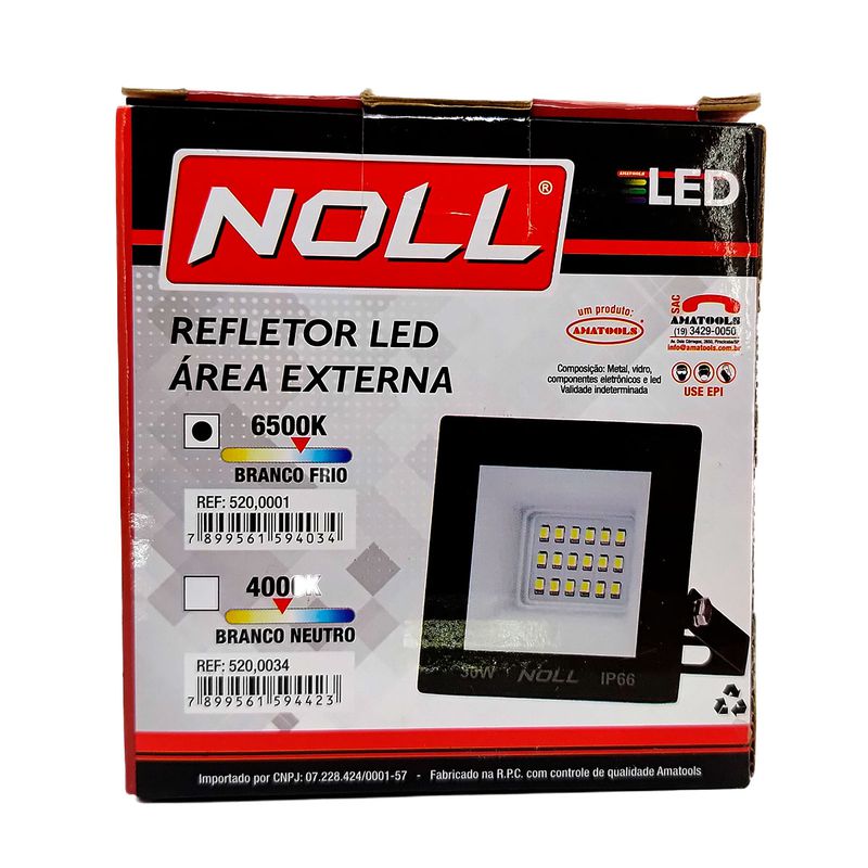Refletor LED Para Área Externa 30W - 6500K (520,0001) - Noll LED