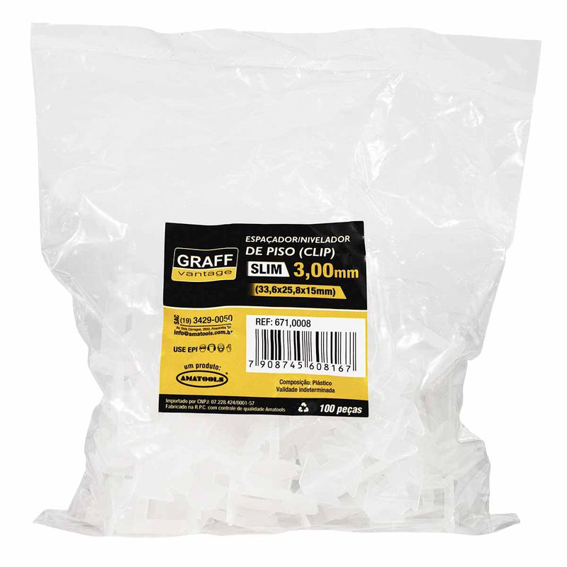 Espaçador Para Nivelador Slim Clip 3,0mm Com 100 Unidades (671,0008) - Graff Vantage