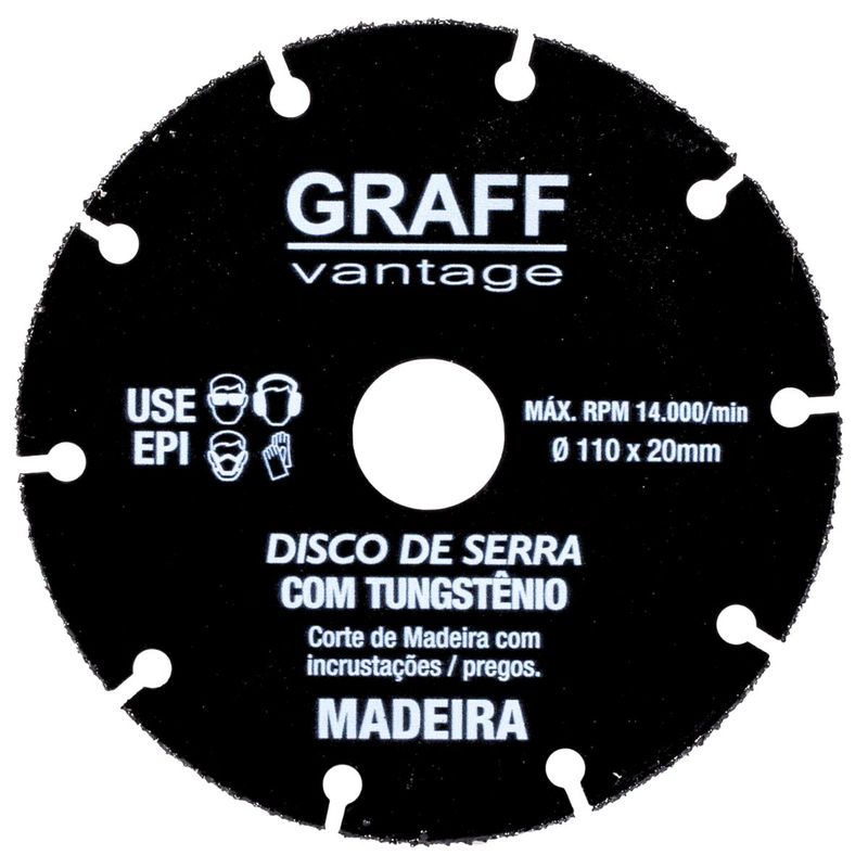 Disco de Serra Com Tungstênio Para Madeira 110 x 20mm (706,0001) - Graff Vantage