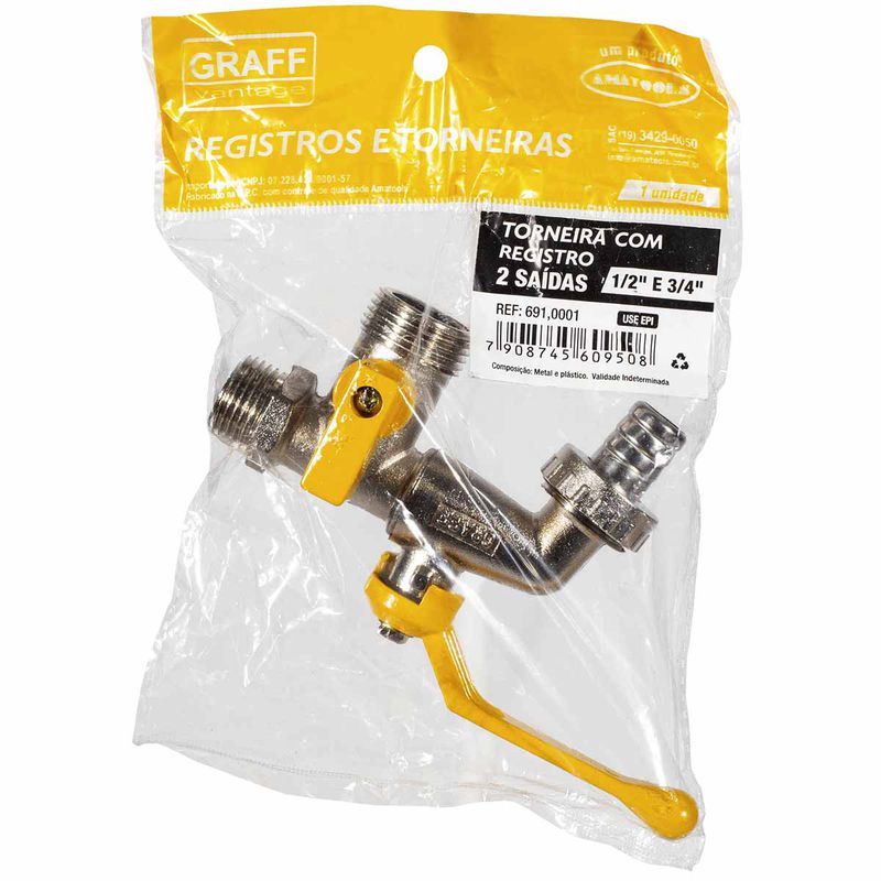 Torneira Com Registro Duas Saídas 1/2'' - 3/4'' (691,0001) - Graff Vantage