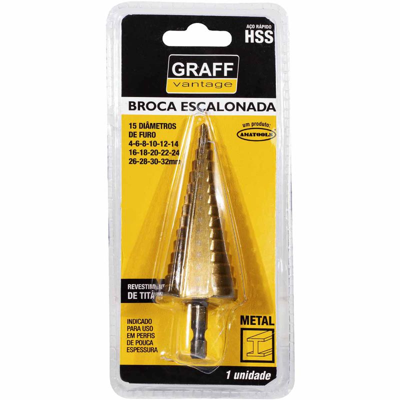 Broca Escalonada Titânio em Aço Rápido HSS-Tin 4-32mm (694,0003) - Graff Vantage