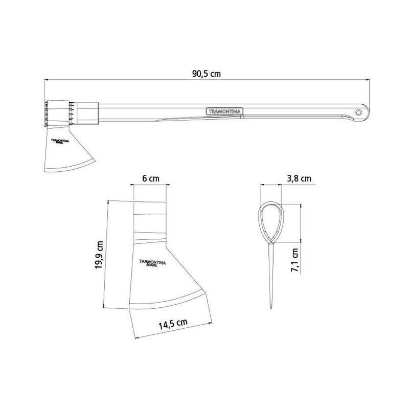 Machado Soldado 3.5 Com Cabeça Redonda e Cabo 90cm (77322/534) - Tramontina
