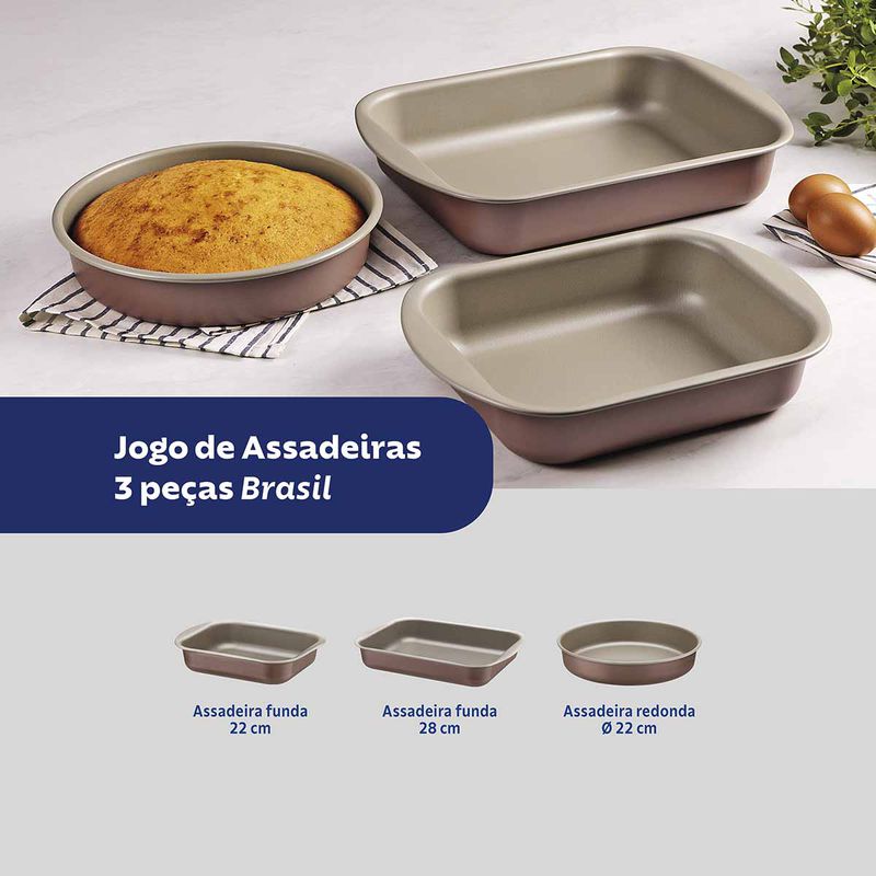 Jogo de Assadeiras Brasil em Alumínio Antiaderente Mocaccino Com 3 Peças (20099/389) - Tramontina