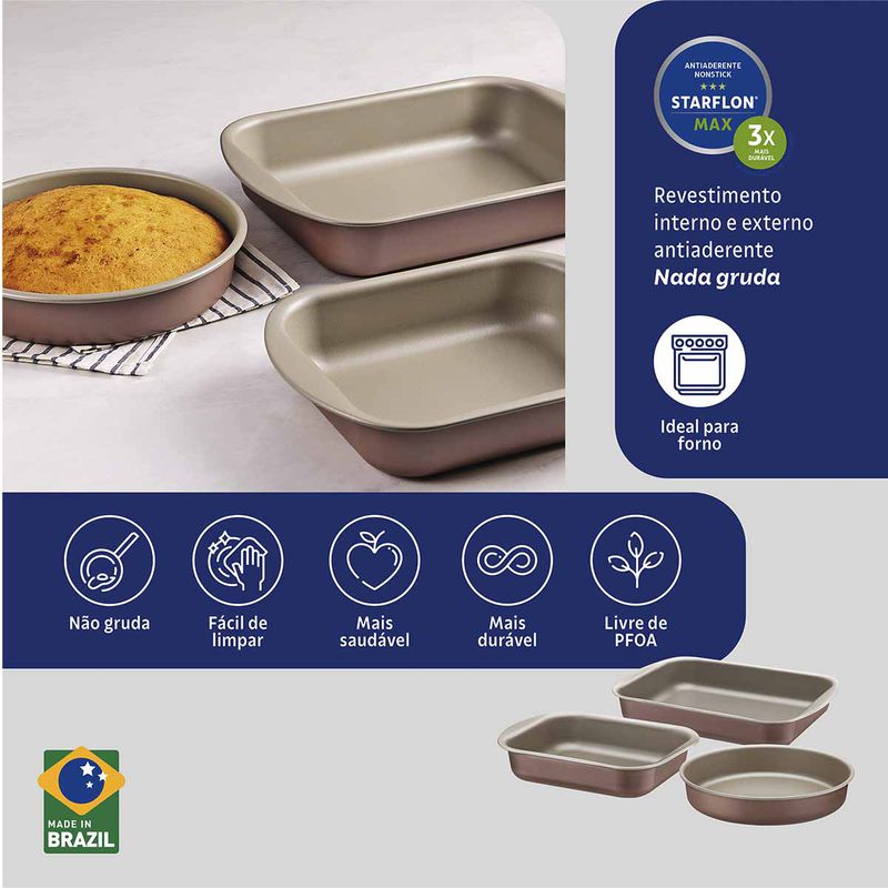 Jogo de Assadeiras Brasil em Alumínio Antiaderente Mocaccino Com 3 Peças (20099/389) - Tramontina