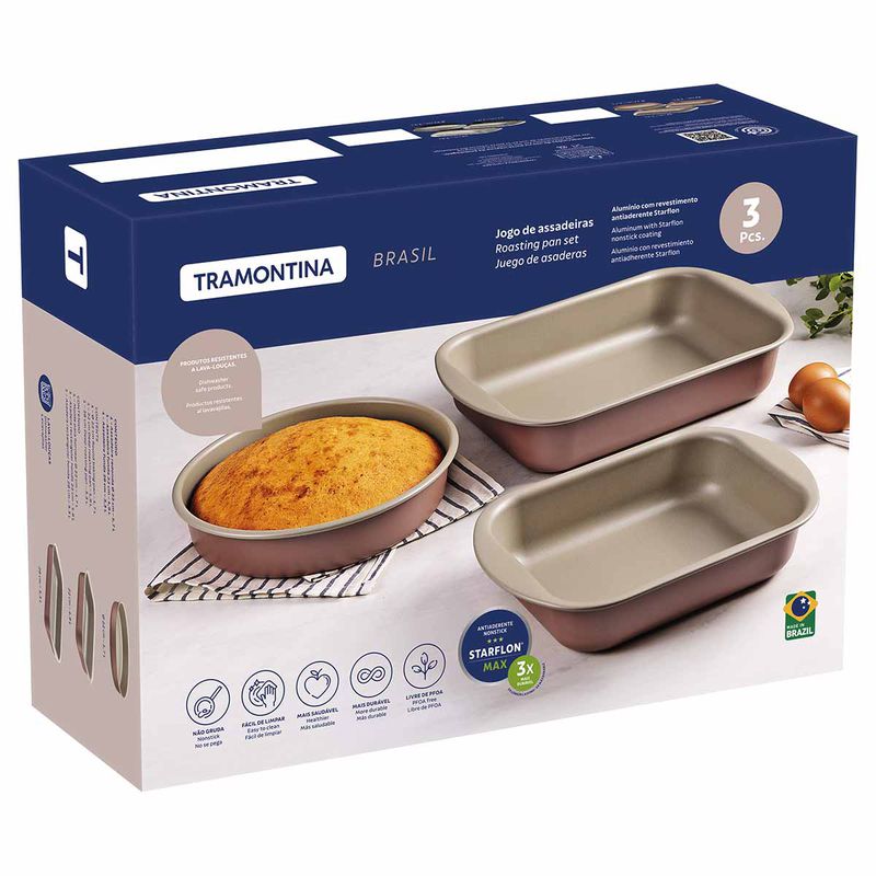 Jogo de Assadeiras Brasil em Alumínio Antiaderente Mocaccino Com 3 Peças (20099/389) - Tramontina