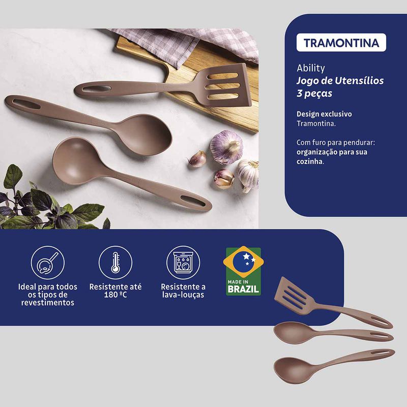 Jogo de Utensílios Abillity em Nylon Com 3 Peças Mocaccino (25199/411) - Tramontina
