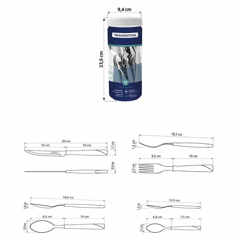 Faqueiro New Kolor em Inox Com 24 Peças Azul (23198/693) - Tramontina