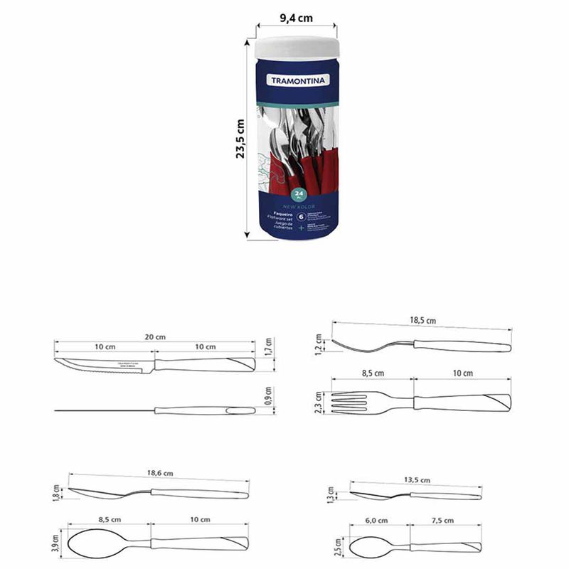 Faqueiro New Kolor em Inox Com 24 Peças Vermelho (23198/793) - Tramontina