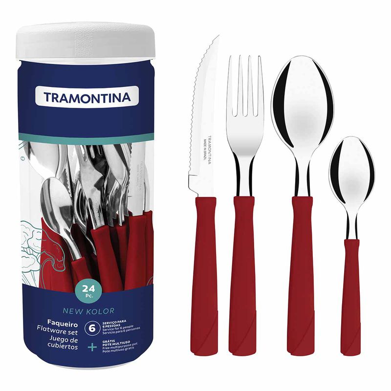 Faqueiro New Kolor em Inox Com 24 Peças Vermelho (23198/793) - Tramontina