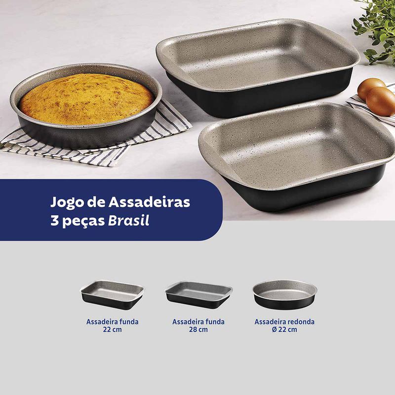 Jogo de Assadeiras Brasil em Alumínio Antiaderente Preto Com 3 Peças (20099/090) - Tramontina
