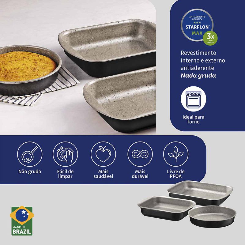 Jogo de Assadeiras Brasil em Alumínio Antiaderente Preto Com 3 Peças (20099/090) - Tramontina