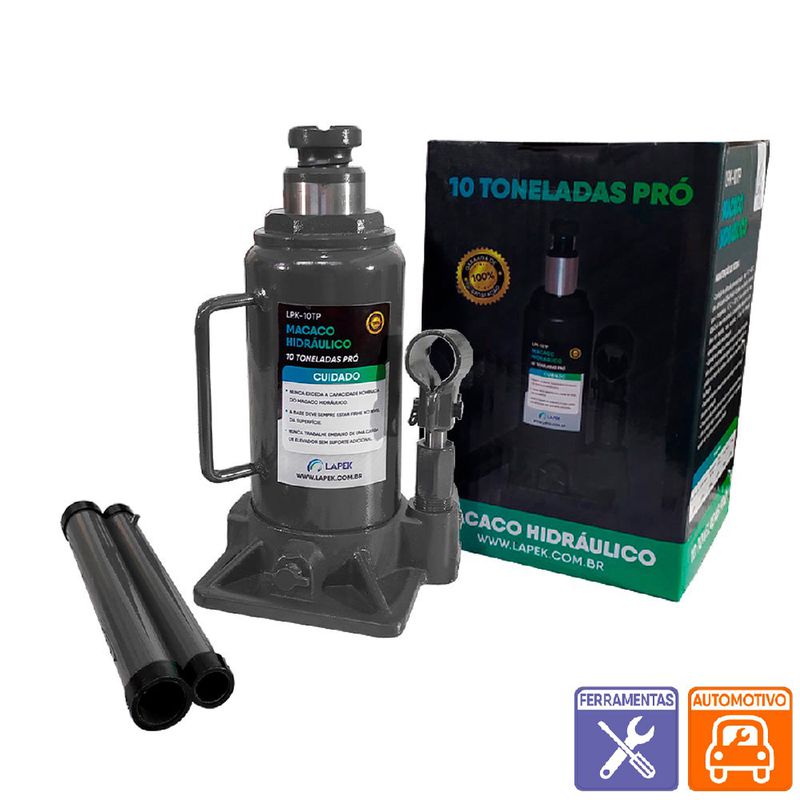 Macaco Hidráulico Pró Tipo Garrafa 10T (LPK-10TP) - Lapek