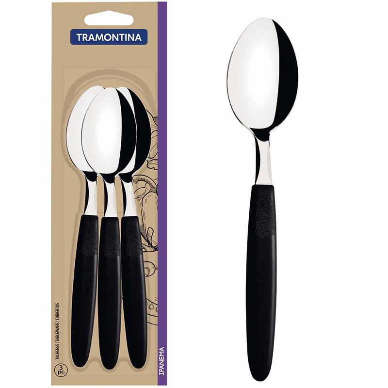 Jogo de Colheres de Mesa Ipanema Preto Com 3 Peças (23363/300) - Tramontina